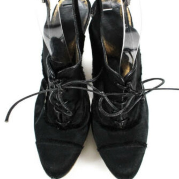 Bui Nylon Lace Up Sling Back Cork Wedges Heels 8 - Picture 2 of 5